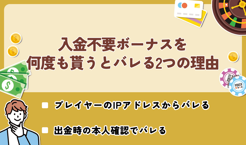 入金不要ボーナスを何度も貰うとバレる2つの理由