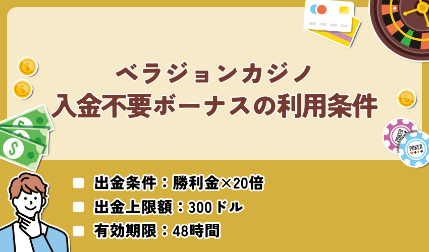 ベラジョンカジノ入金不要ボーナスの利用条件