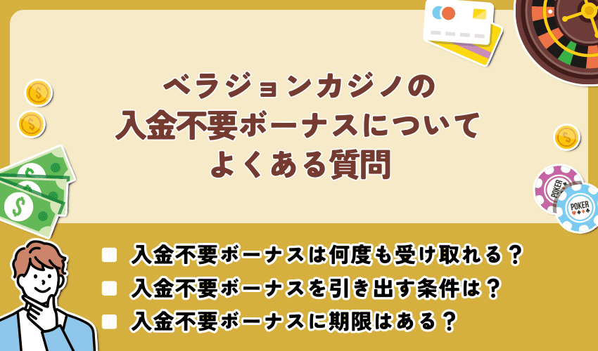 ベラジョンカジノの入金不要ボーナスについてよくある質問